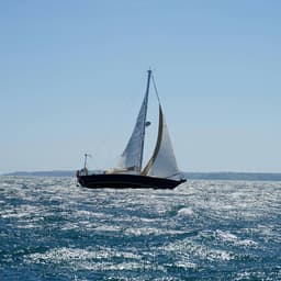 A sailboat in the middle of the sea with clear skies